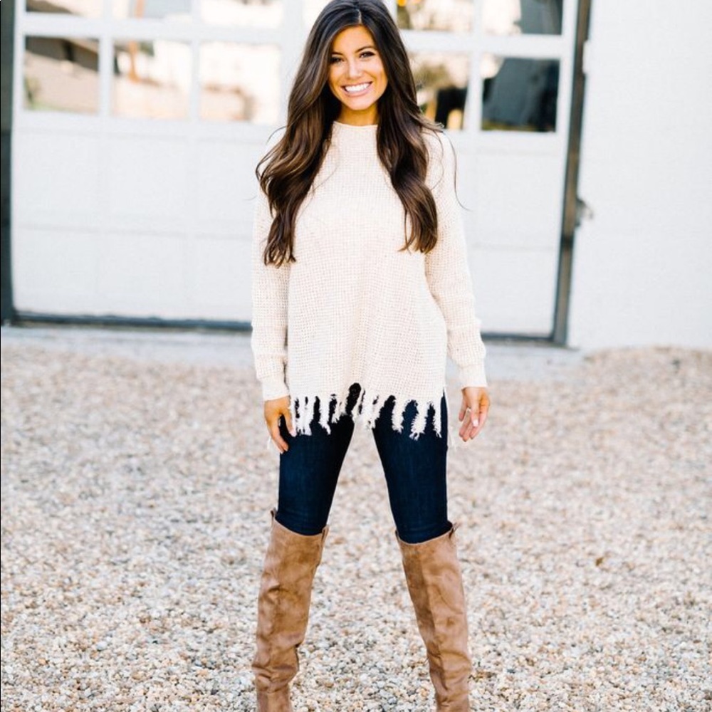 Cream fringe sweater